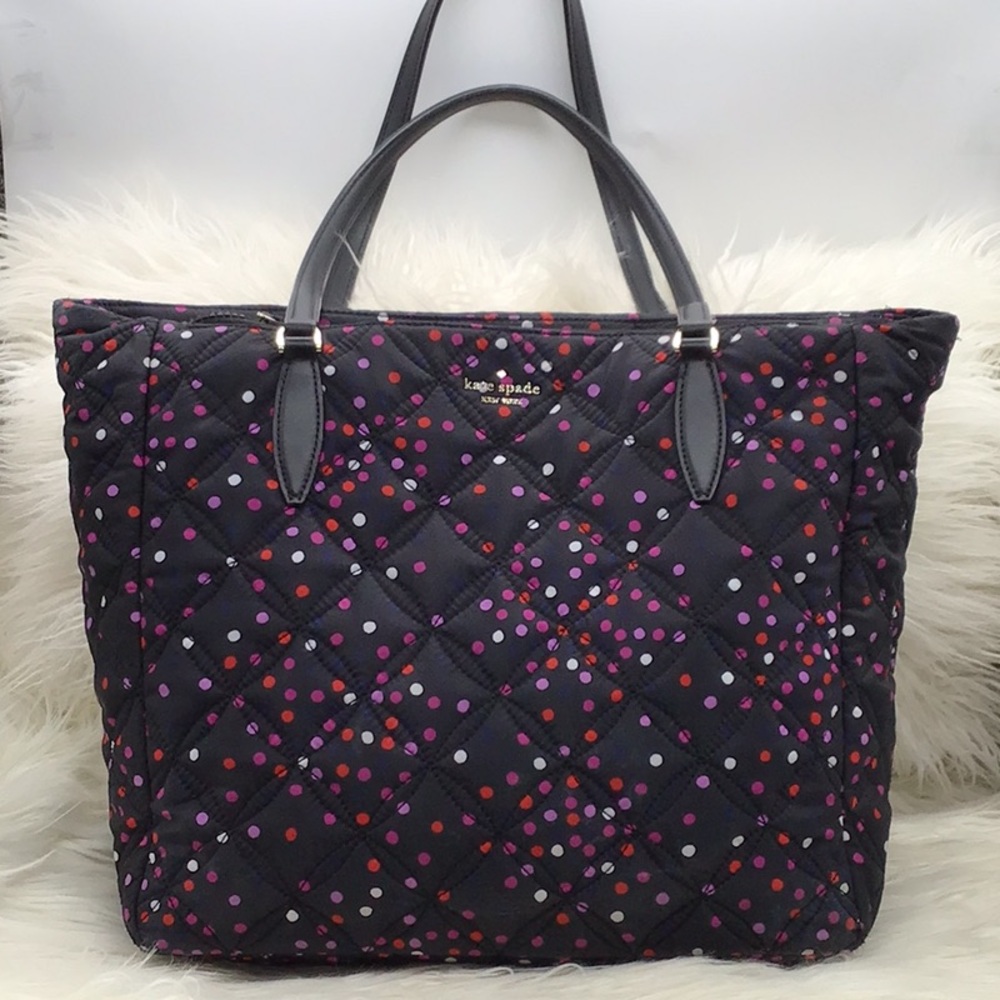 kate spade Black Quilted Tote with Pink, Red and White Dot Print